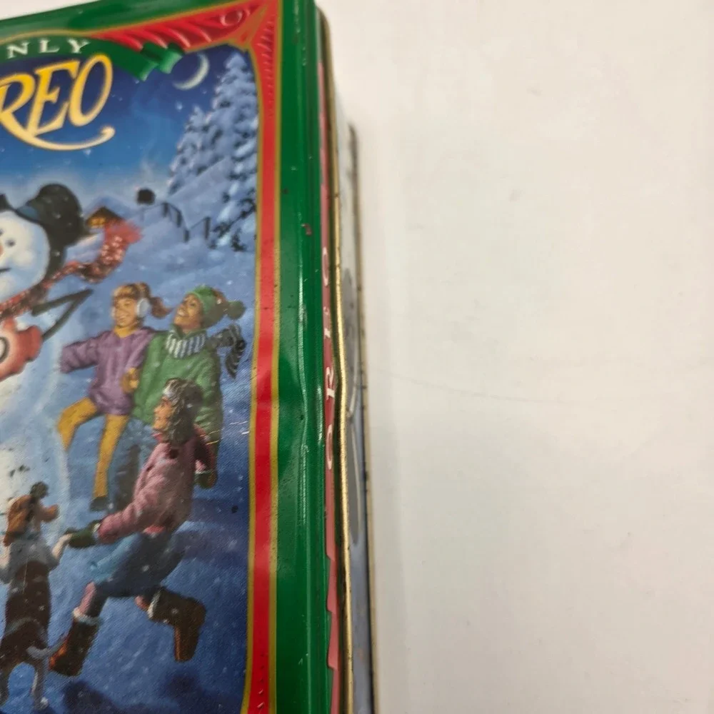 Oreo Cookie Tin 1996 Vintage Winter Snowman Holiday Collectible Metal Storage